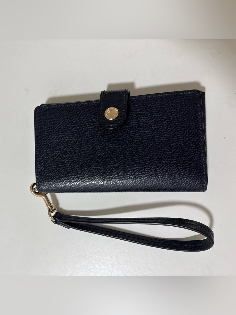 Coach Black Textured Leather Wristlet with Gold Accent